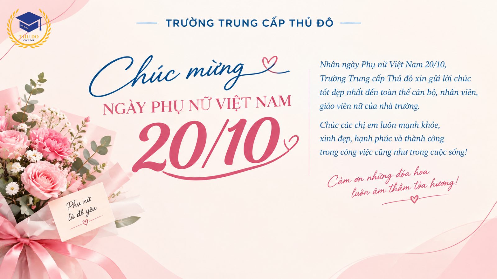 TRƯỜNG TRUNG CẤP THỦ ĐÔ CHÚC MỪNG NGÀY PHỤ NỮ VIỆT NAM 20/10